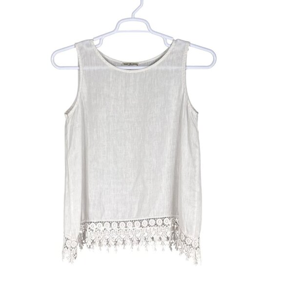 Terzo Millennio Womens S White Linen Tank Top Crochet Hem Italy Made Clean Girl - Picture 7 of 12